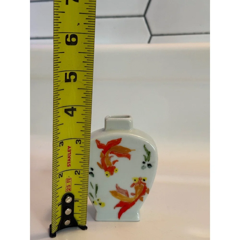 Vintage Hand Painted Ceramic Miniature Goldfish Bud Vase Koi Fish Small Decor